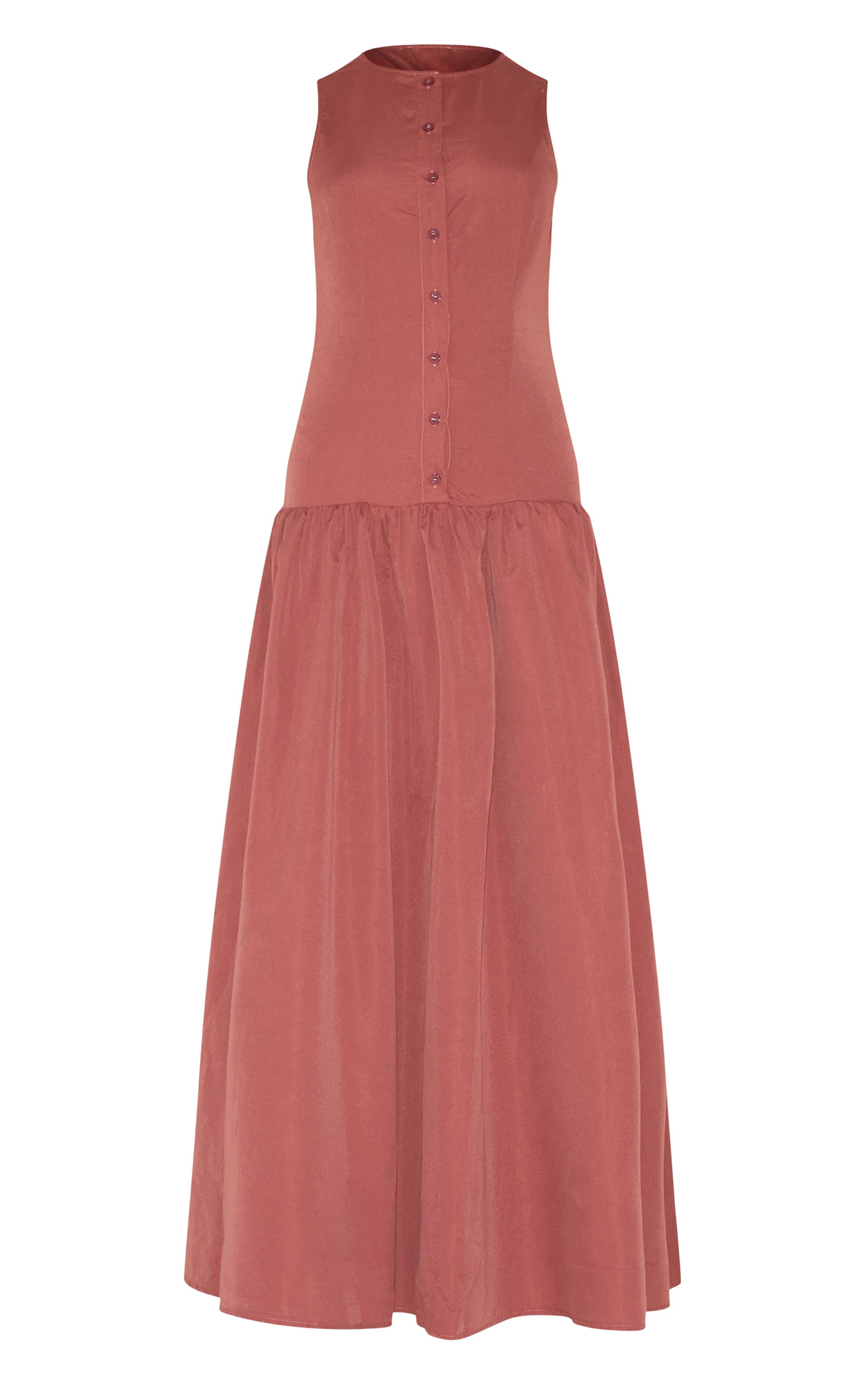 Rouille Robe Maxi Taille Basse Boutonnée Sur Le Devant
