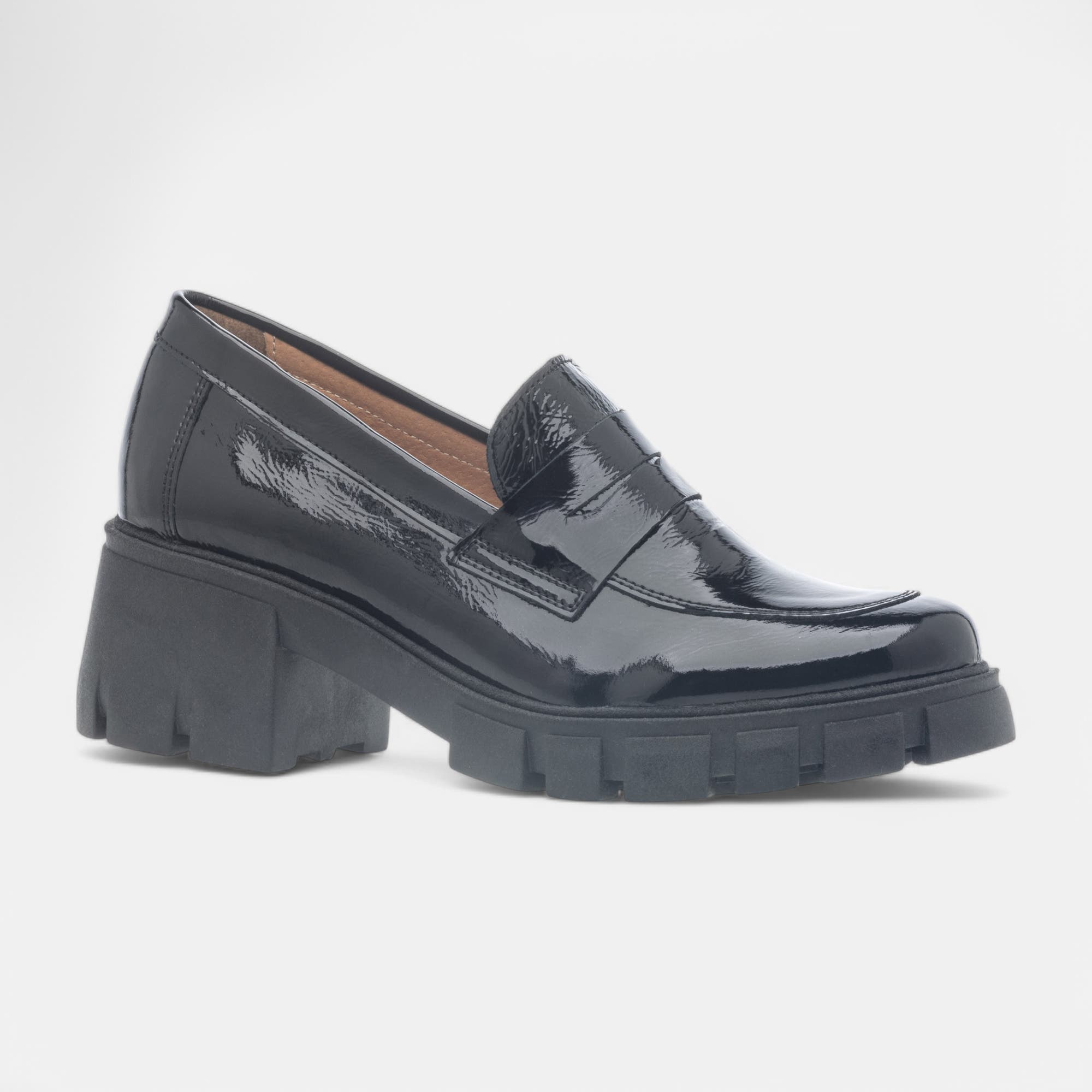 Mocassins à talon Femme en cuir noir vernis