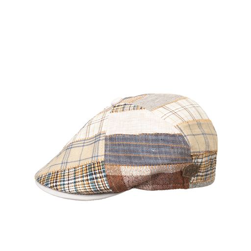 MJM Rebel Linen Flatcap, Beige Patchwork, L