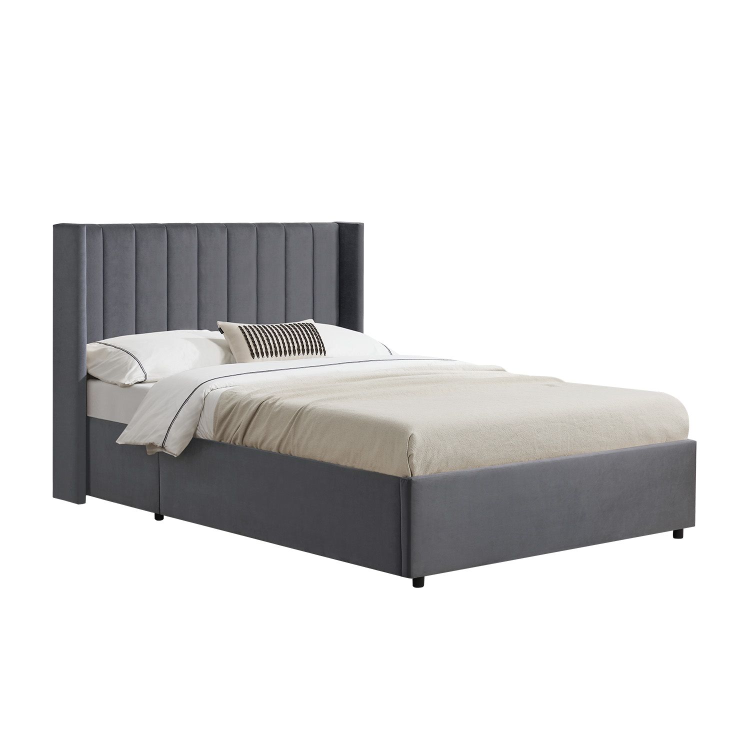 Juskys Polsterbett Savona 140x200 cm mit Stauraum, Lattenrost, Samt-Bezug, bis 250 kg - Dunkelgrau