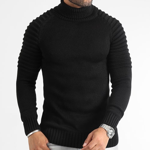 Pull Col Roulé Avec Empiecement Uni 0384 Noir