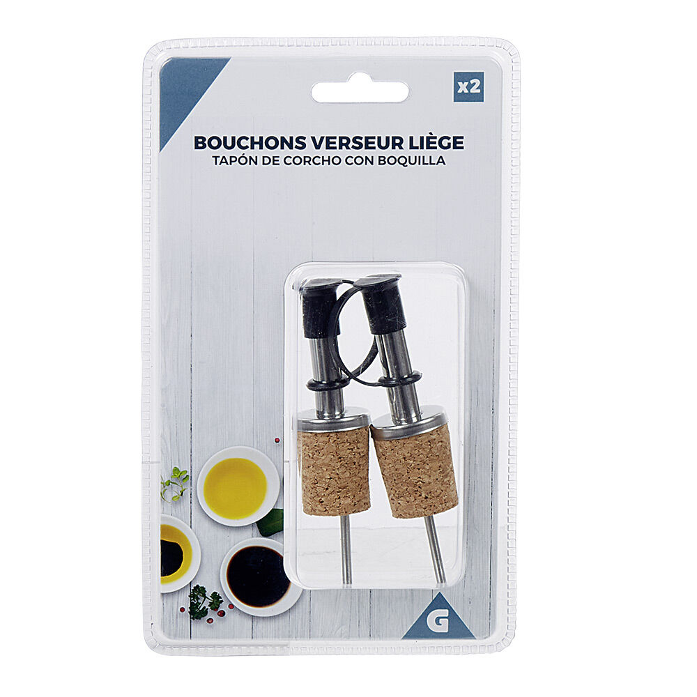 Bouchon en liège avec bec verseur inox x2