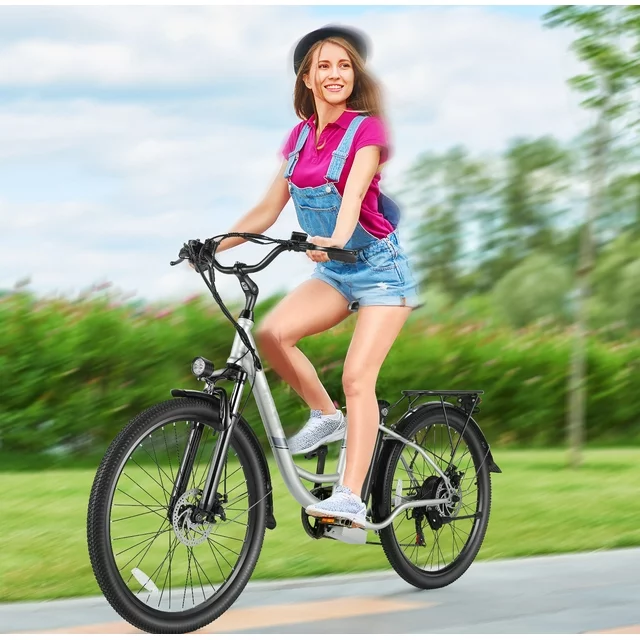 Bicicleta elétrica Gocio 500W para adultos, bicicleta híbrida elétrica de 26 polegadas para cidade, bicicleta elétrica com bateria de 48V 7.8Ah