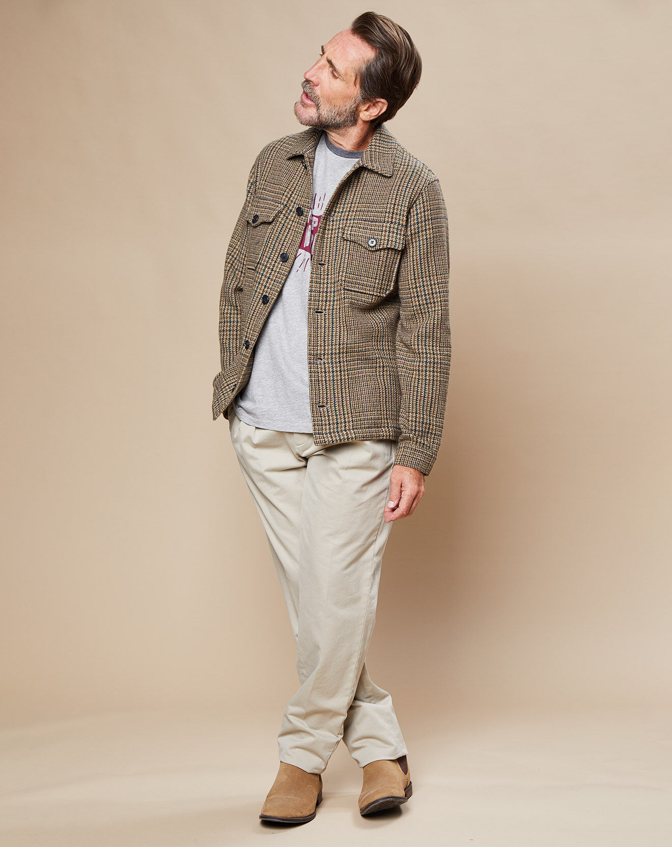Hartford Blouson en Laine mélangée Dayton piedd-de-poule kaki/charcoal/noix