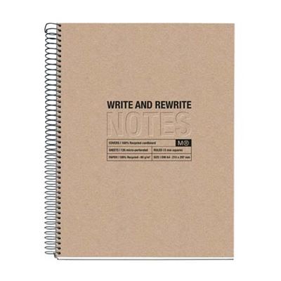 Notebook ECO DESIGN, KRAFT, carton recyclé, A4, quadrillage 5x5 mm, 120 feuilles de 4 couleurs, Miquelrius.