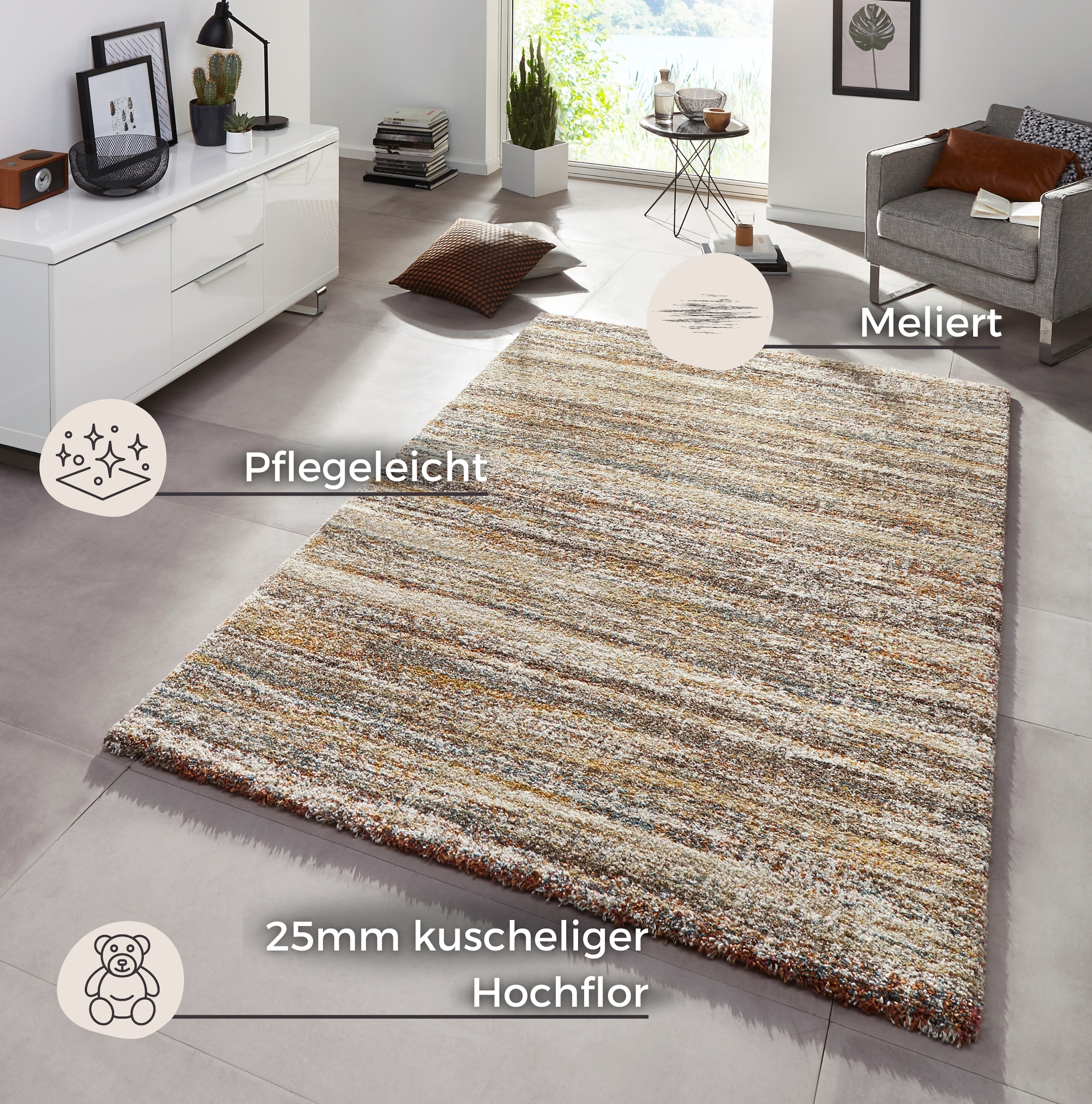 HANSE Home Hochflor-Teppich »Granite« rechteckig 25 mm Höhe Teppich, Hochflor, Shaggy, Weich, Flauschig, Wohnzimmer, Schlafzimmer