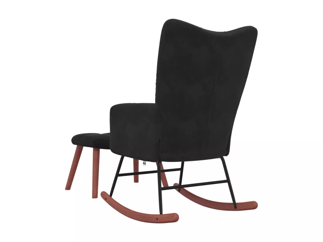 Chaise à bascule avec repose-pied Noir Velours