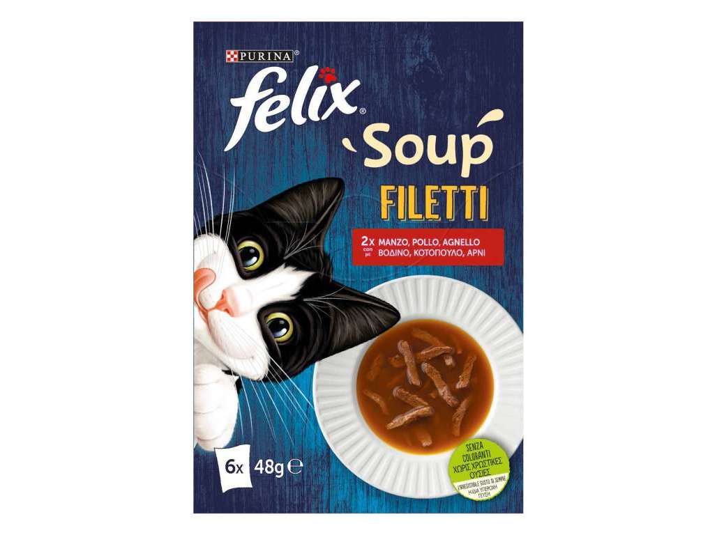 COMIDA HÚMIDA PARA GATO FELIX SOUP FILETTI CAMPO 6X48G