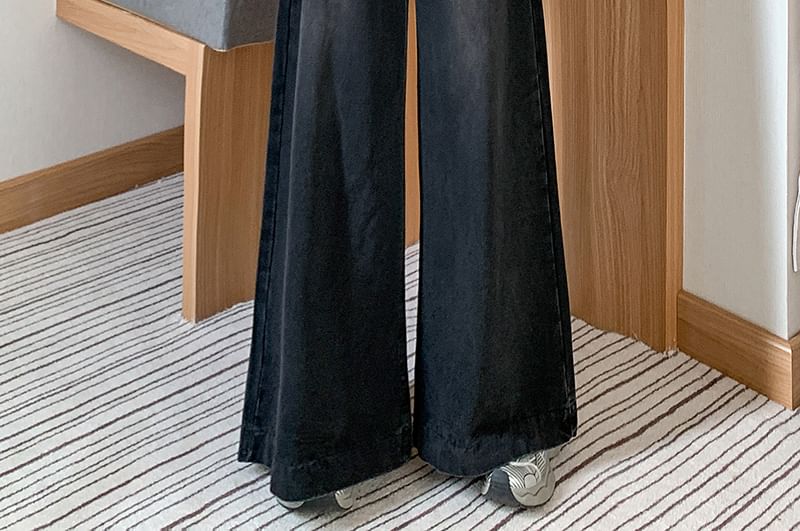 Okalpis - High-Rise Washed Wide-Leg Bell Bottom Jeans