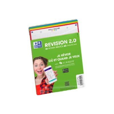 Oxford REVISION 2.0 - Pack de 32 Fiches Bristol Scribzee - 14,8 x 21 cm - petits carreaux - perforées - rouge