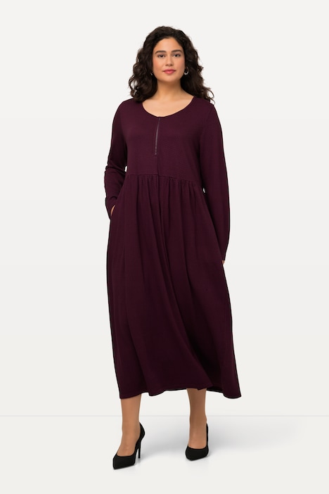 Kleid, Jacquard-Jersey, Empirenaht, A-Linie, Rundhals, Langarm