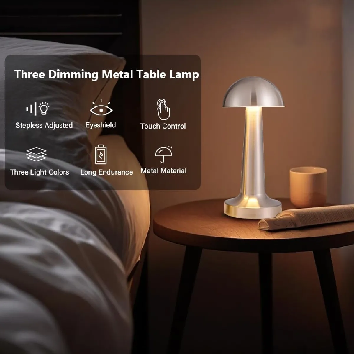 Lampe de Chevet Tactile Rechargeable - Argent