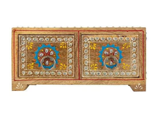 Boîte à bijoux en bois peint artisanal à 2 tiroirs marron 23x14x10h