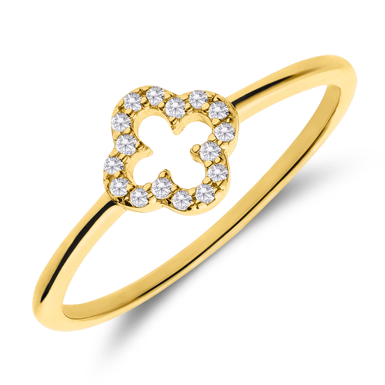Zilveren goldplated ring klaver zirkonia