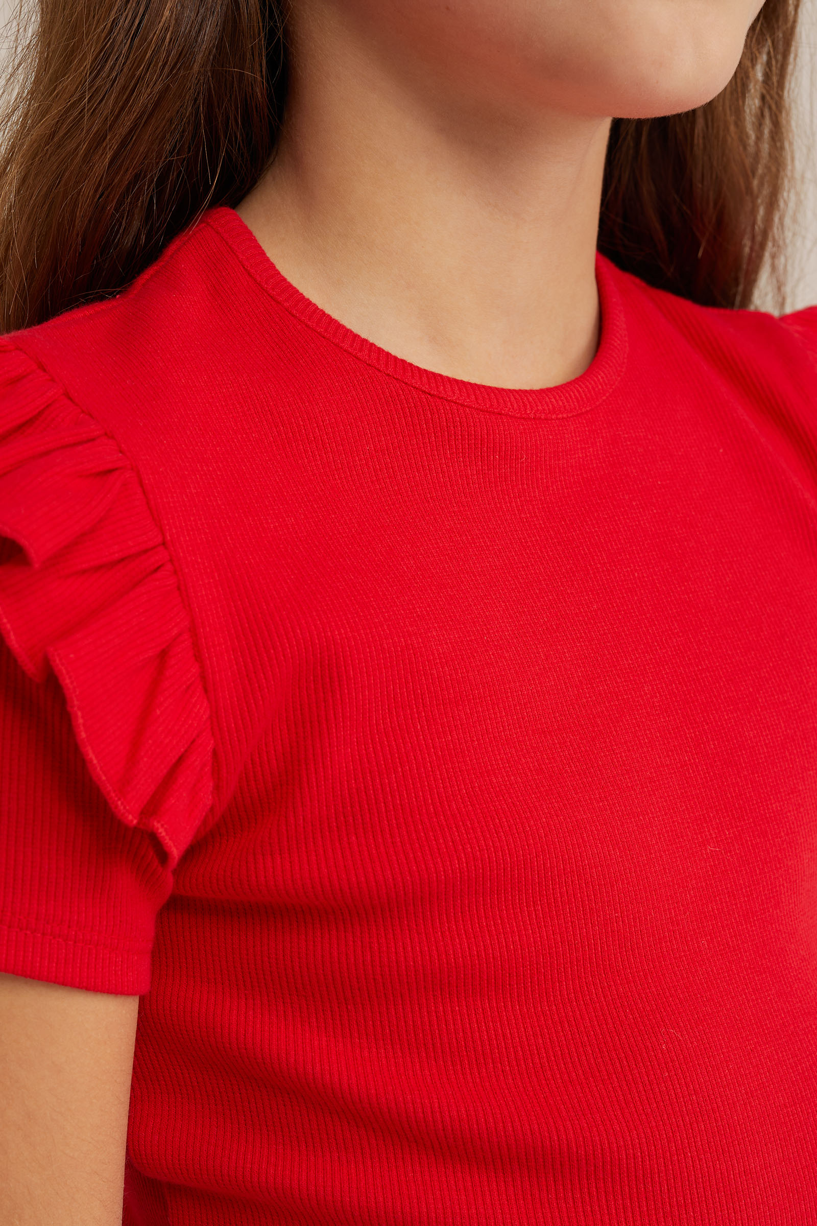 Meisjes T-shirt met ruches WE Fashion Felrood