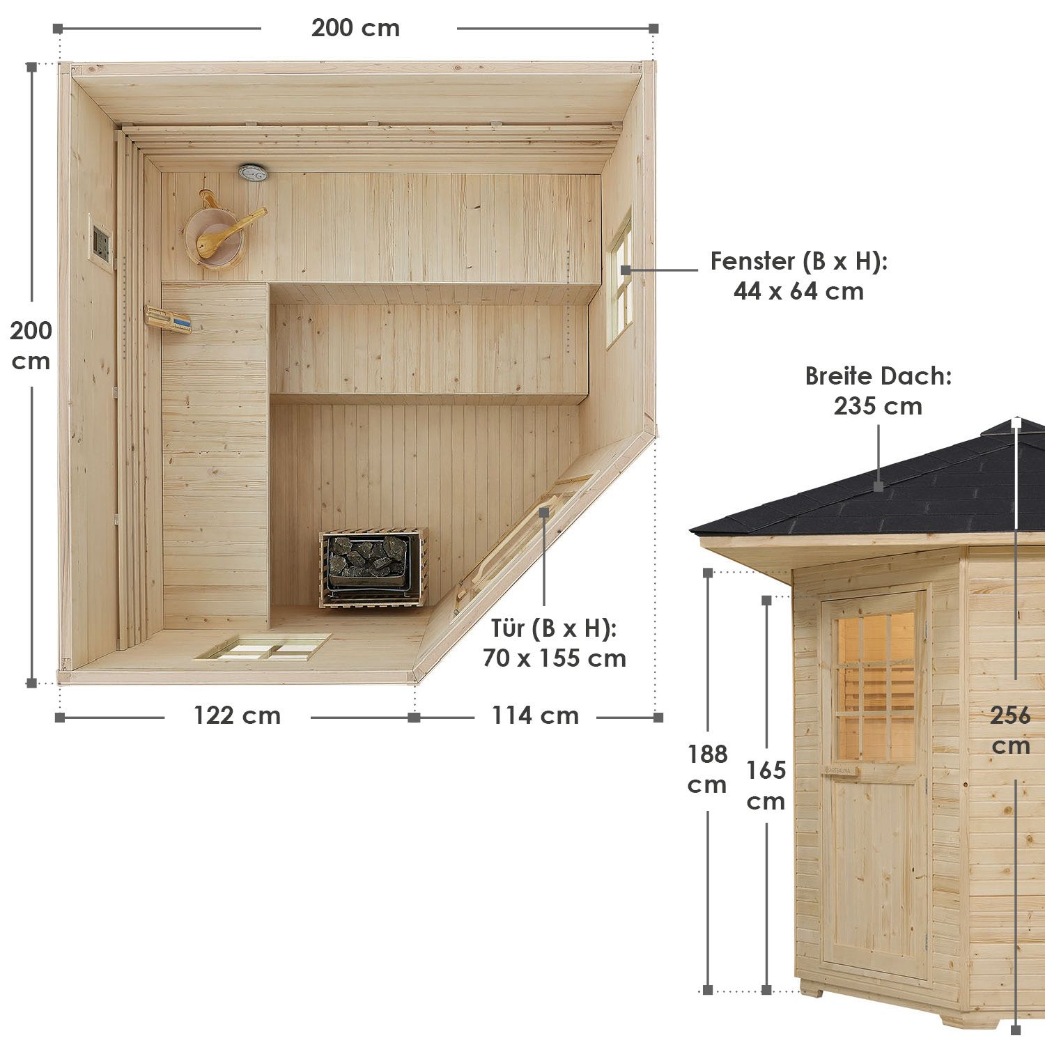 Artsauna Gartensauna Eldur mit Ofen, Licht & Zubehör – Holz Saunahaus für 4 Personen – Outdoor Sauna
