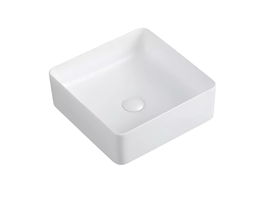 Vasque à poser carrée en céramique RIVA blanc mat 36.5 x 36.5 cm