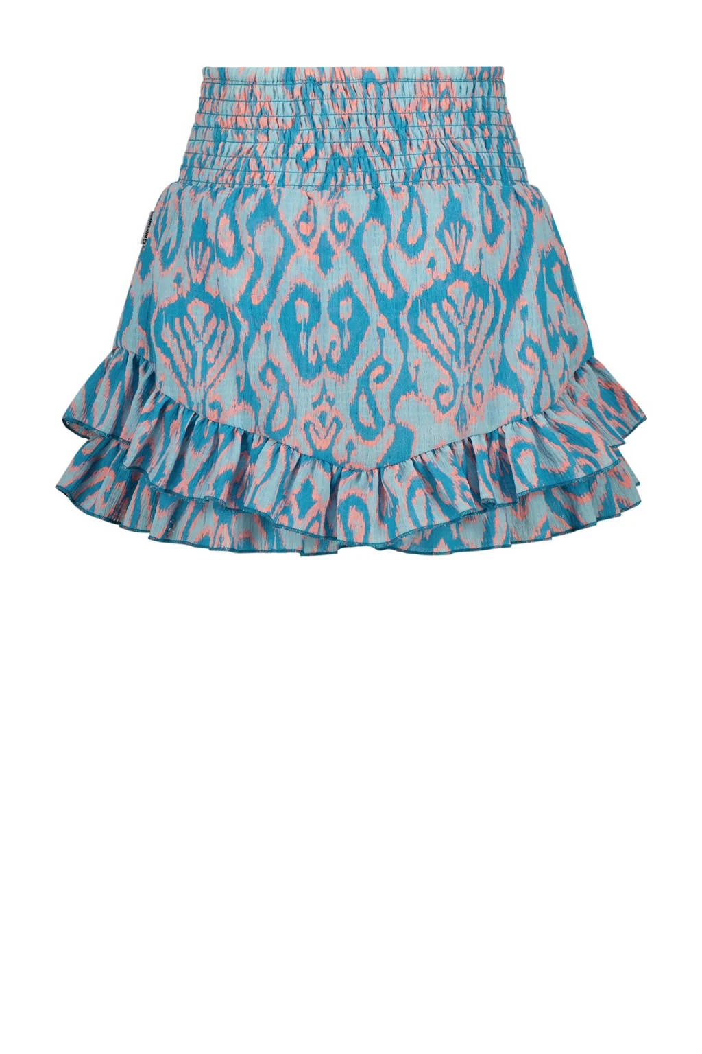 Vingino skort met all over print en ruches lichtblauw/roze
