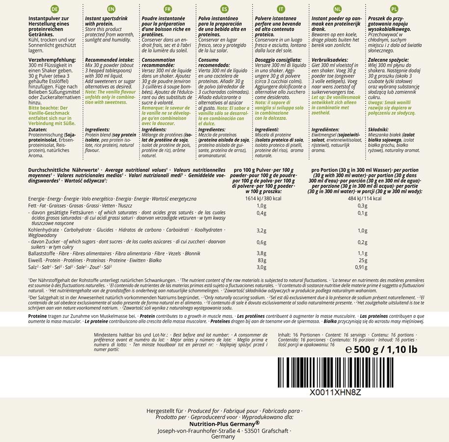 Nutri+ Natures Protein Pulver - Eiweißpulver ohne Süßstoff