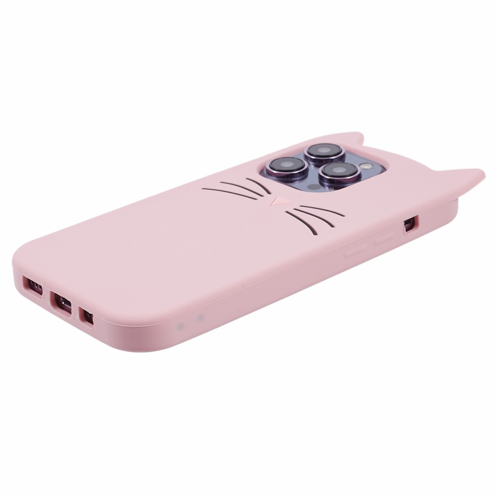 iPhone 13 Pro 3D Silikon Case Hülle mit Süssen Katzenohren - Rosa