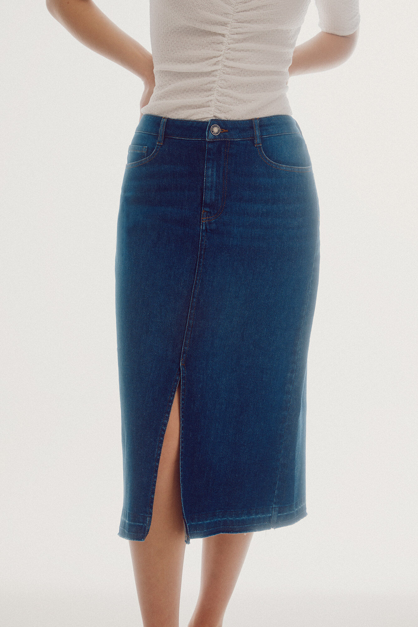 Saia jeans longa - Azul