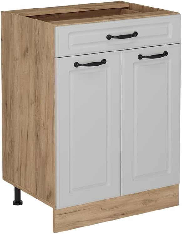 Vicco Küchenunterschrank R-Line, Weiß Landhaus, 60 cm mit Schublade, ohne Arbeitsplatte