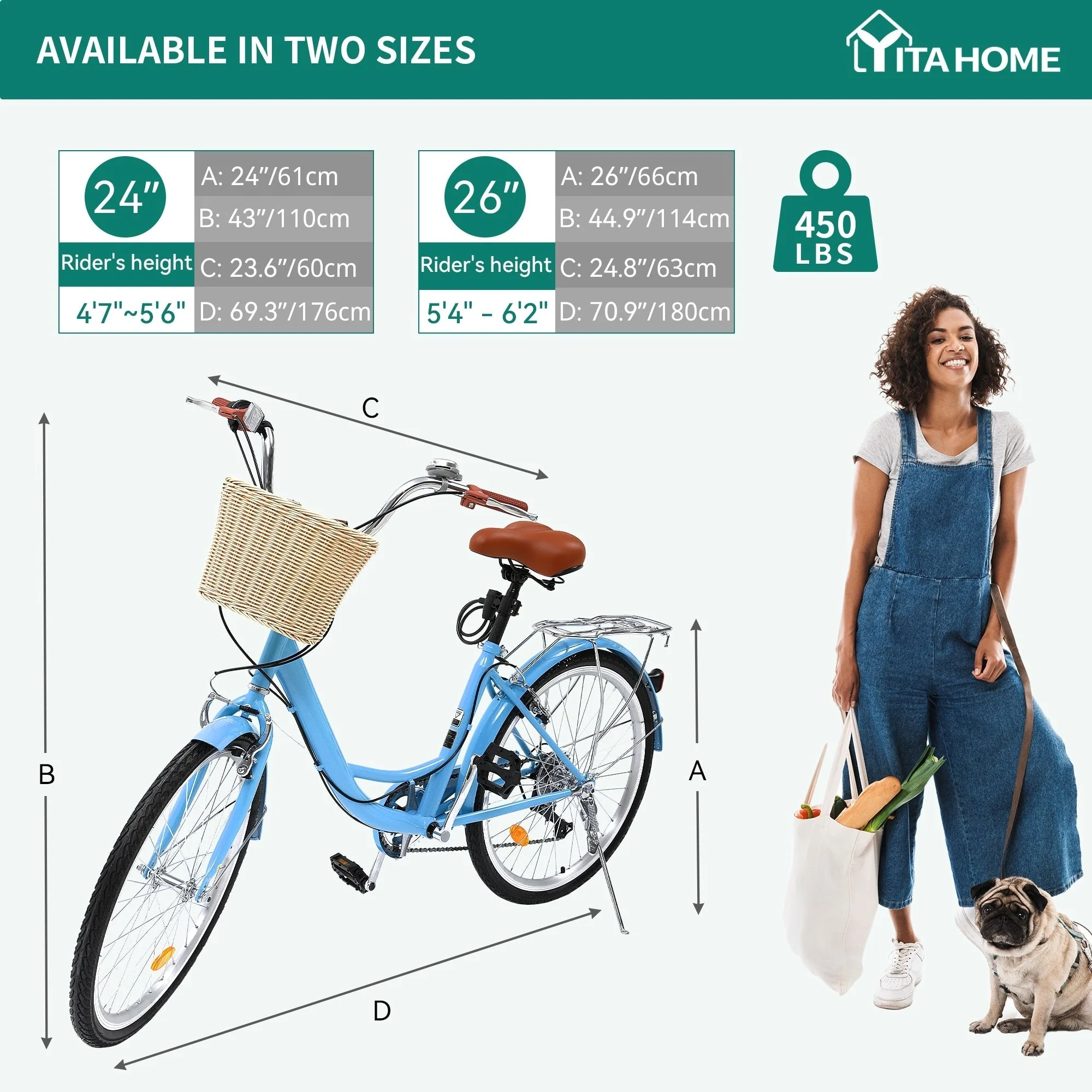 Moasis24/ 26 7-speed Cruiser Bike Adjustable Step Through Bike Commute Bike Bicycle
