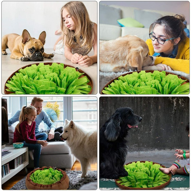 (Ø45cm) Interaktive Hunde Schnüffelmatte Spielzeug Gras Decke  - Grün / Braun