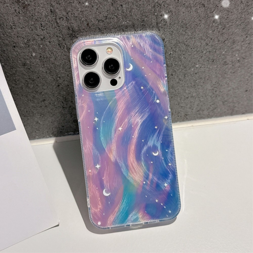 iPhone 14 Pro Hybrid Hülle TPU Bumper mit Acryl Rückseite im Marble Marmor Design - Lila / Rosa