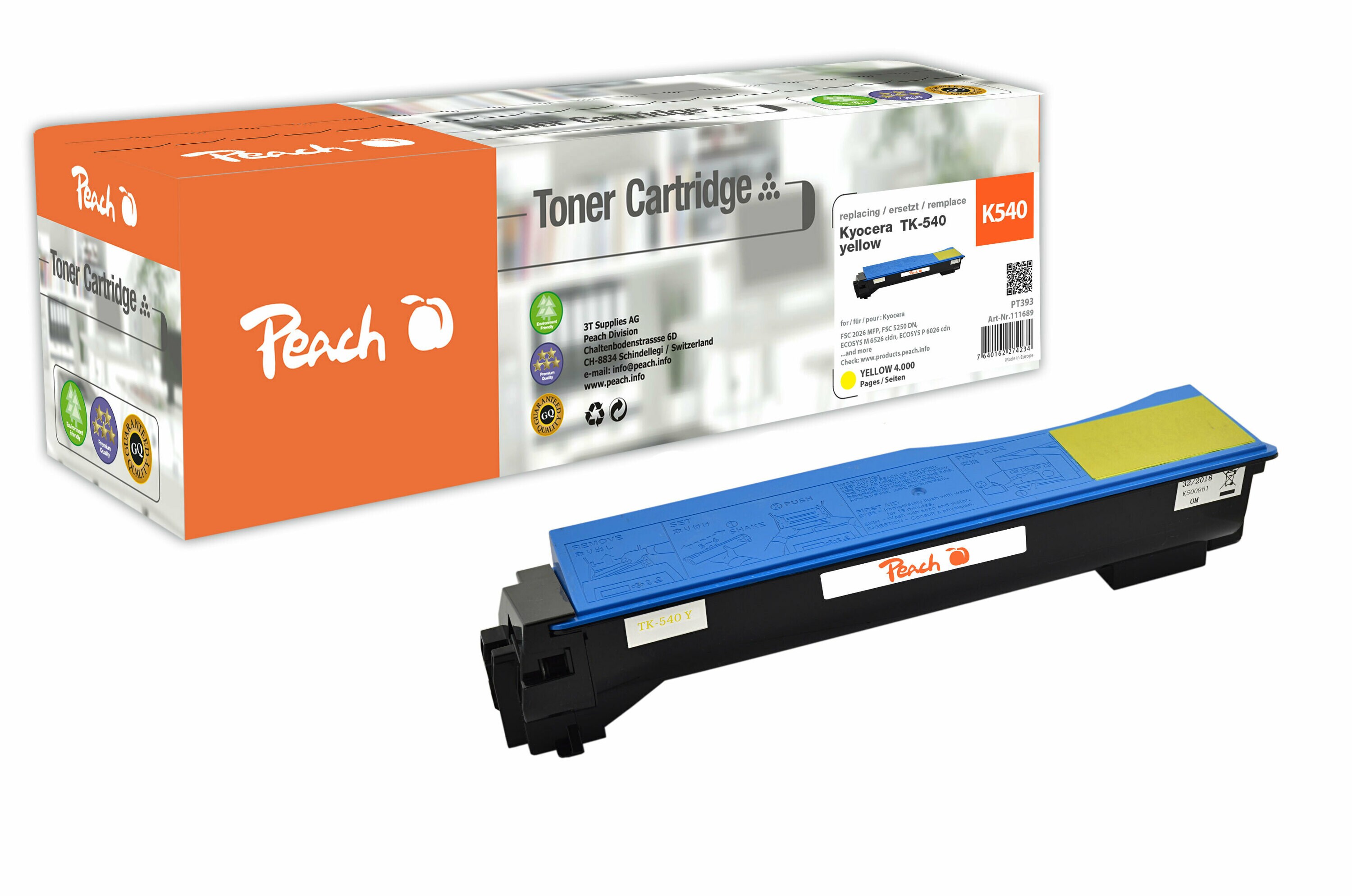 Peach K540 Y Toner ye ersetzt Kyocera TK-540Y für z.B. Kyocera FSC 5100 DN (wiederaufbereitet)