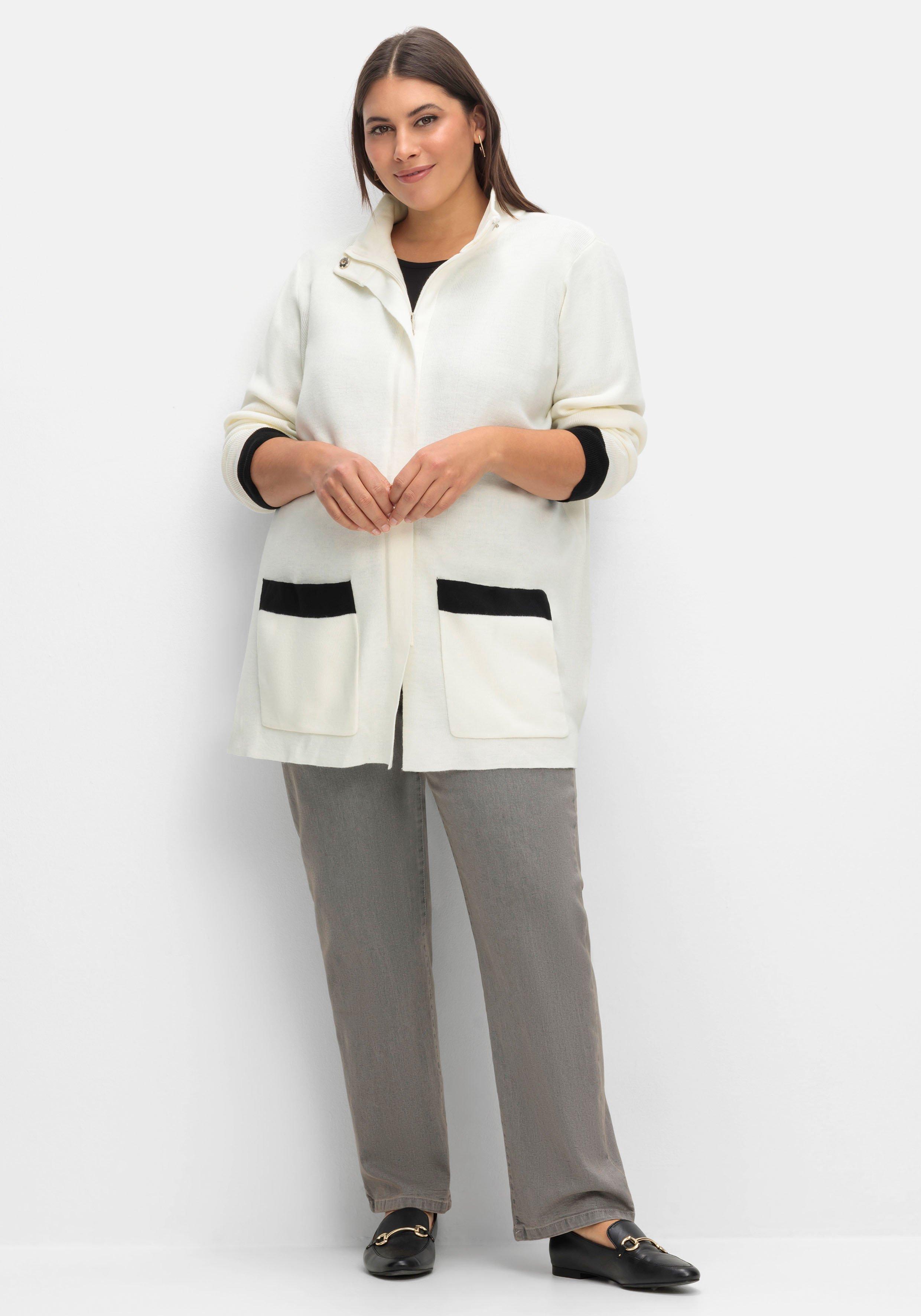 Strickjacke mit verdecktem Zipper und Kontrastdetails