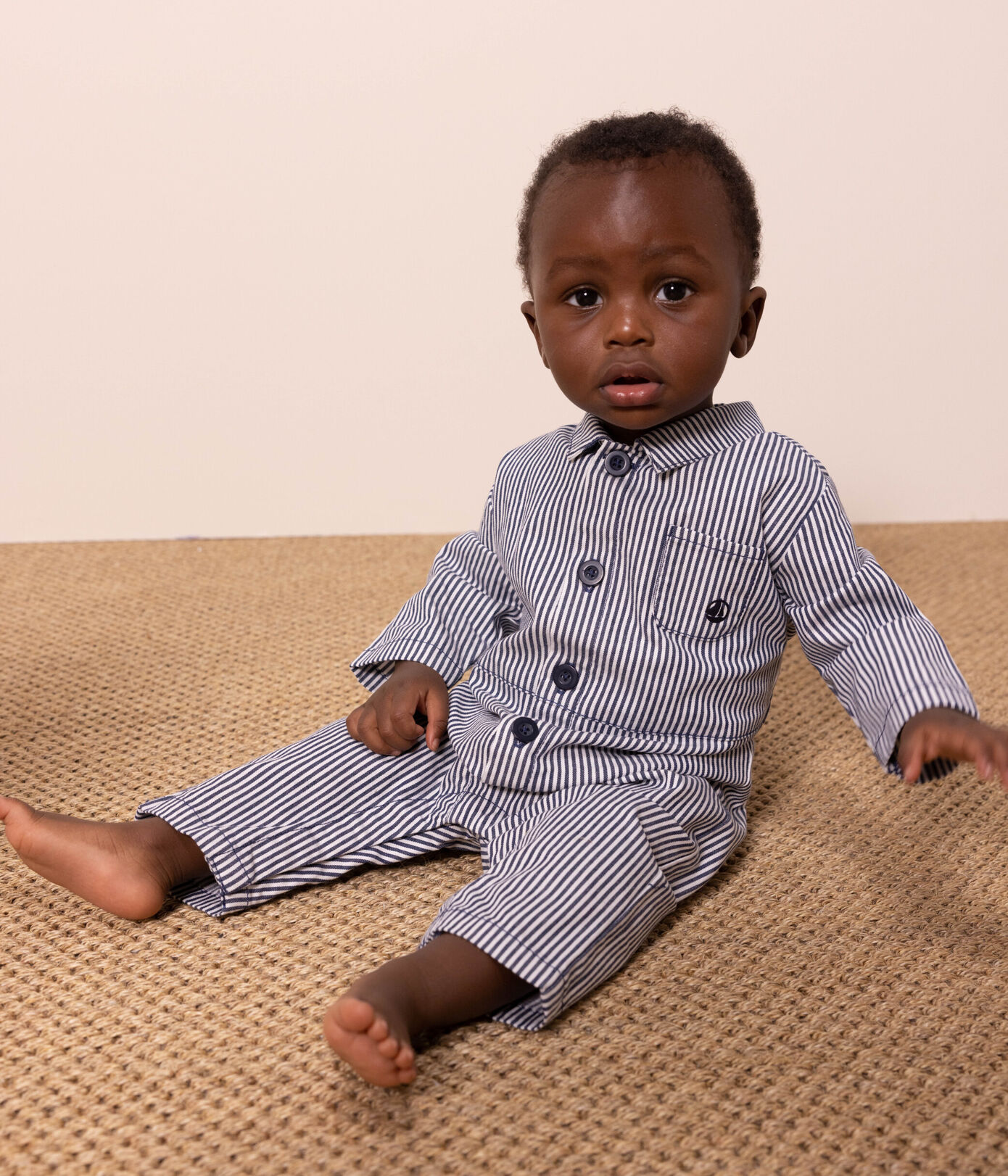 Combinaison longue bébé en toile rayée