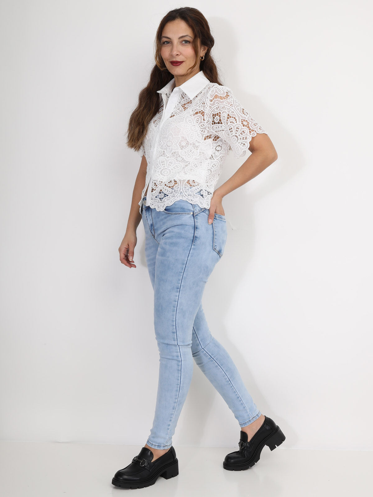 Chemise en dentelle crochet florale- Blanc