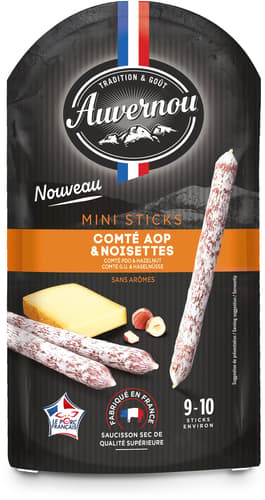 Auvernou Luftgetrocknete Mini Stick Salami Käse-Haselnuss