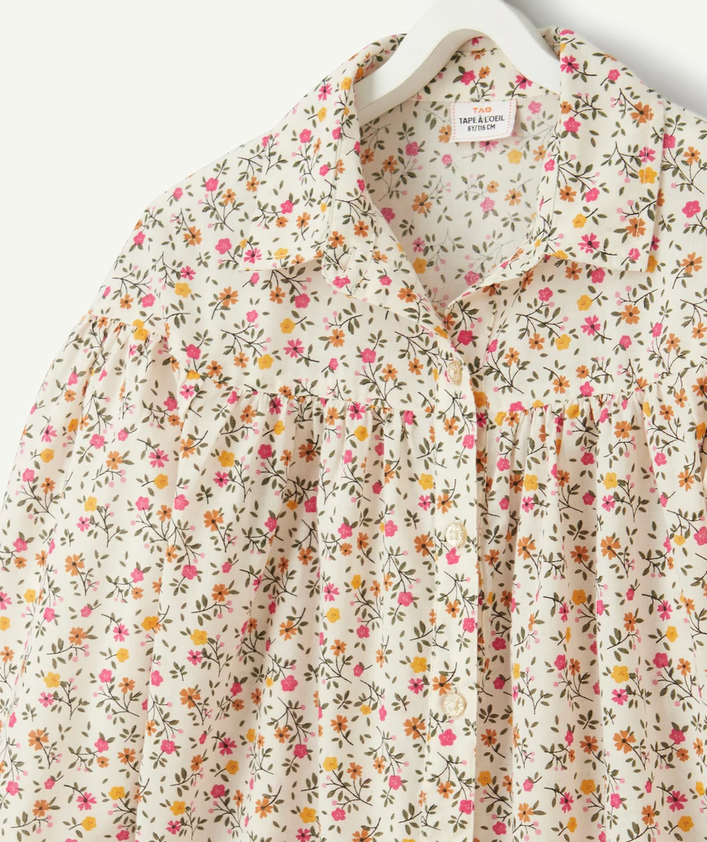 CHEMISE MANCHES LONGUES FILLE AVEC IMPRIMÉ FLEURI ET FRONCES