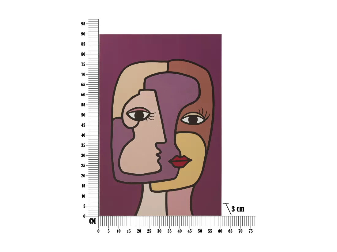 Tableau Toile sur Bois - Design Cubiste aux Couleurs Vives - Modèle Face New -A- 60x3x90 cm - Décoration Murale Moderne
