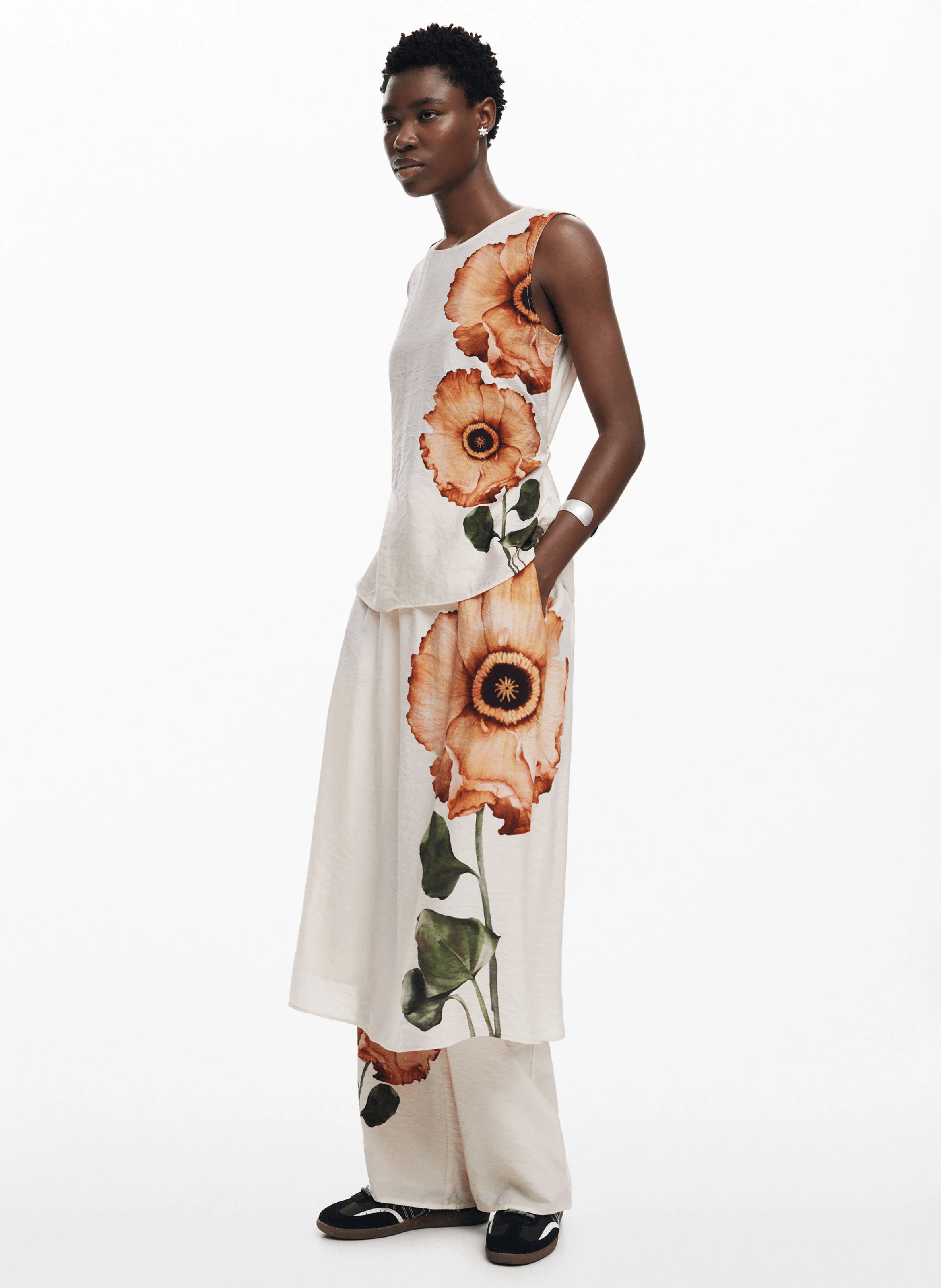 Pantalon droit imprimé à fleur | Marron