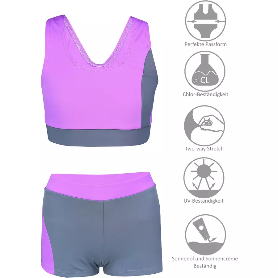 Aquarti Mädchen Sport Bikini - Racerback Bustier & Badehose graulila