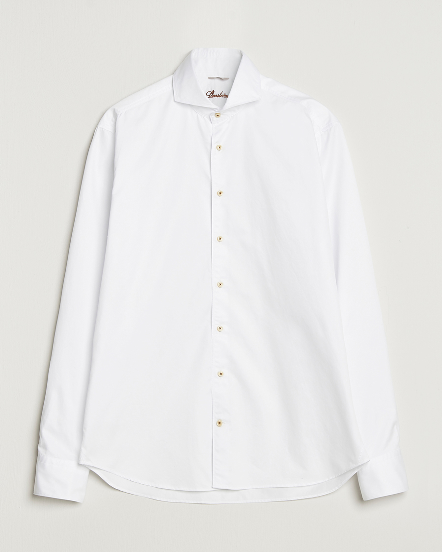 Stenströms Regular Fit Washed Cotton Plain Shirt White