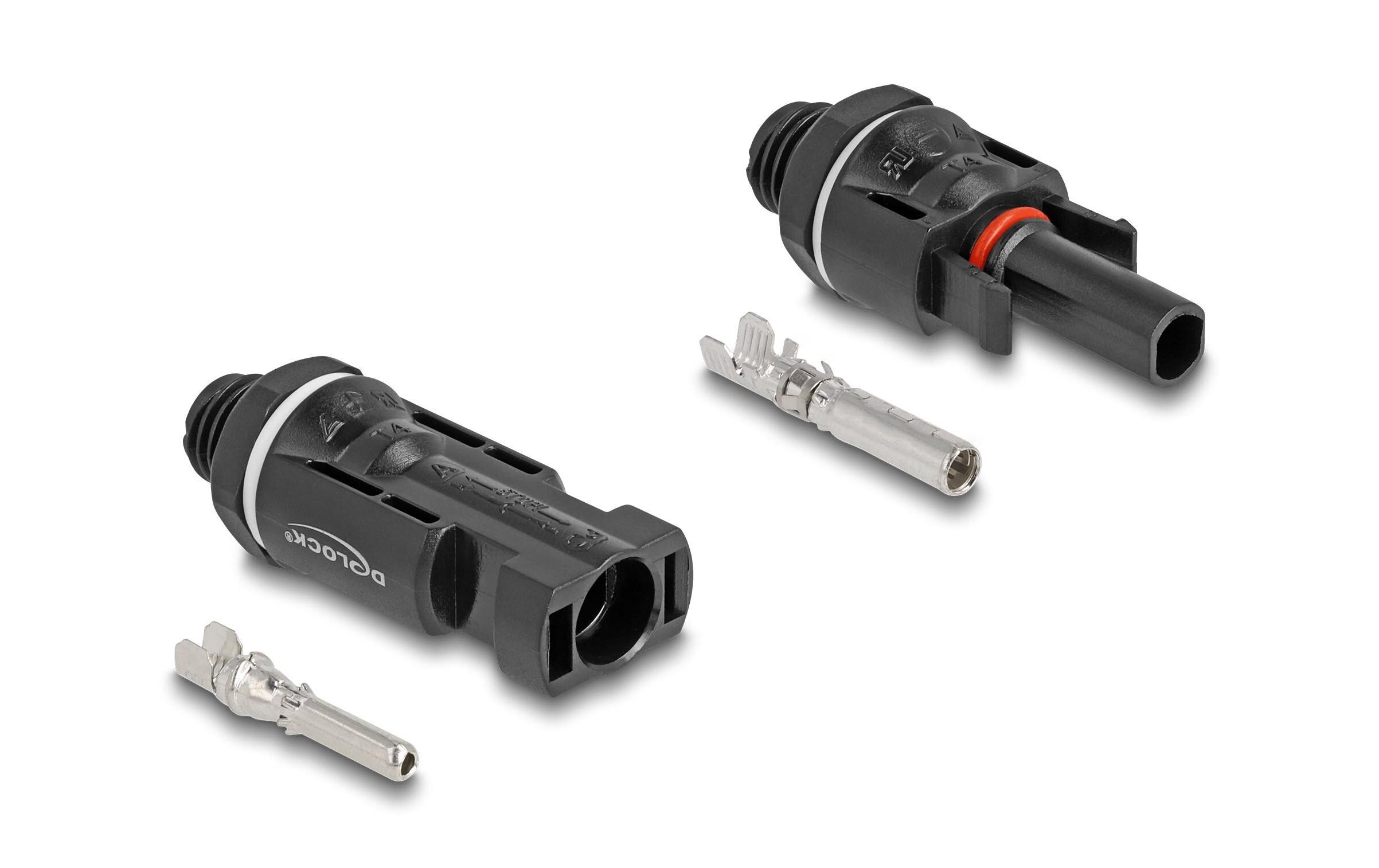 DL4 Solar Konnektor zum Crimpen Stecker und Buchse, 2 StückDelock DL4 Solar Konnektoren zum Crimpen, Stecker und Buchse, schwarz 2 Stück
