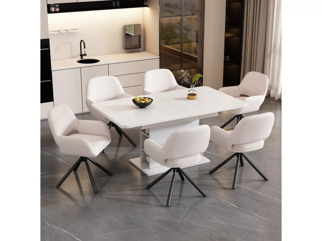 Ensemble table à manger + 6 chaises Sherpa - extensible 6 à 8 personnes - avec 6 niches - Panneaux de particules - 130x70cm