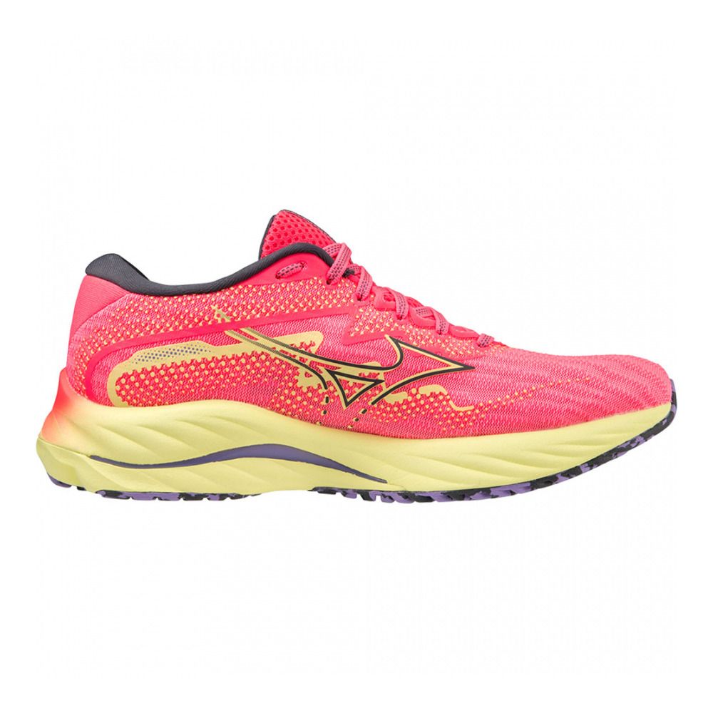 Mizuno WAVE RIDER 27 - Chaussures running Femme high-vis pink/ombreblue/luminous