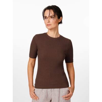 Damen-T-Shirt gerippt, Braun