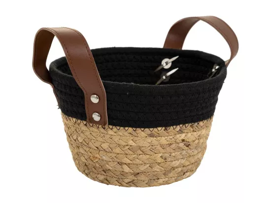 Panier en fibres naturelles et coton noir D20x12/18
