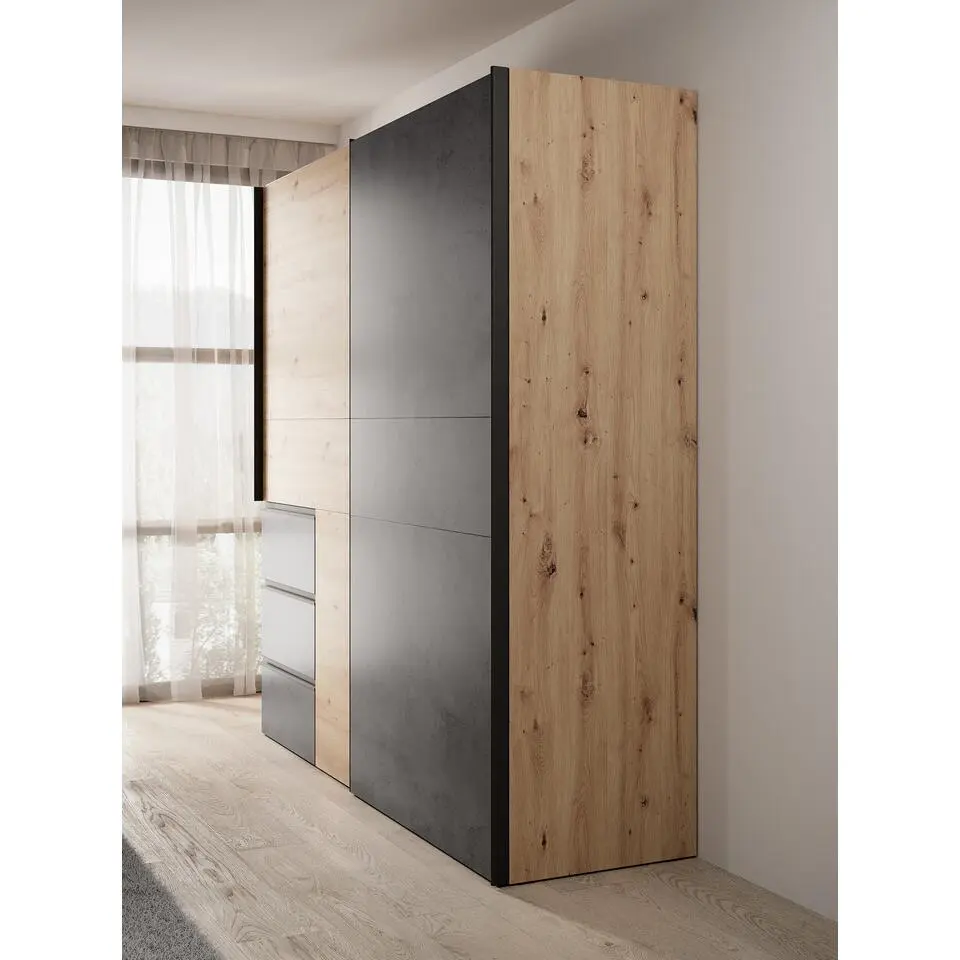 Meubella - Kledingkast Walter - Eiken - Grijs - 200 cm