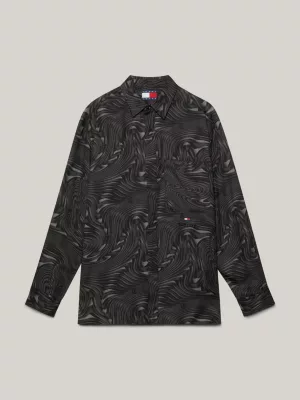 Camisa de estilo relaxado com estampa espiral unissex