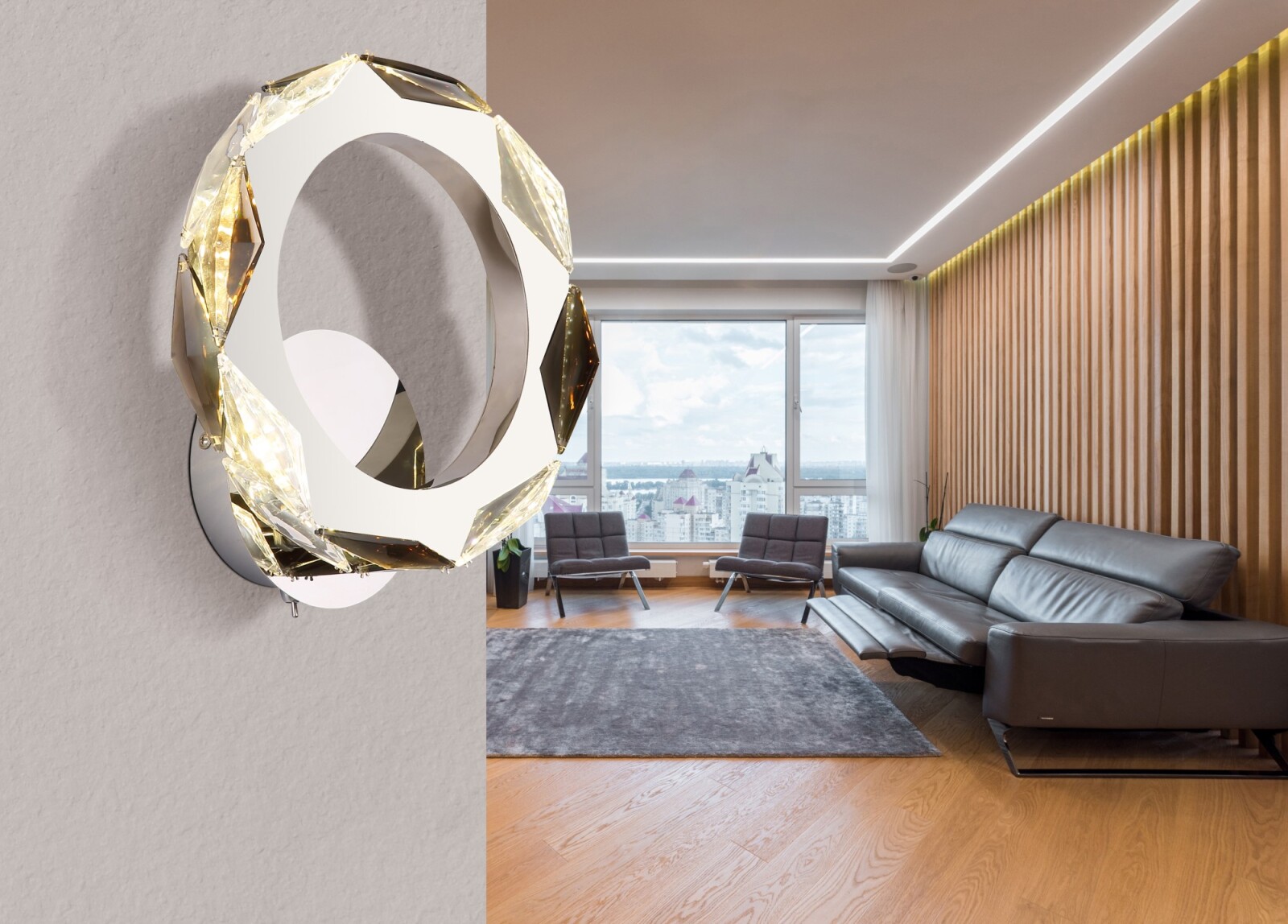 LED-Wandleuchte - Chrom-rauchfarben - 24 cm breit