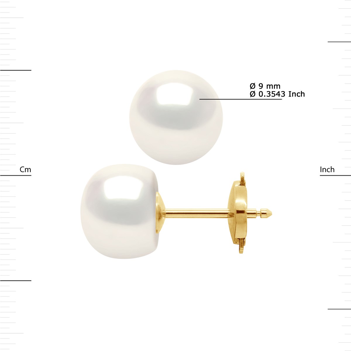 Boucles d'Oreilles Perles de Culture d'Eau Douce 9-10 mm Système Sécurité Blanches Naturelles Or Jaune
