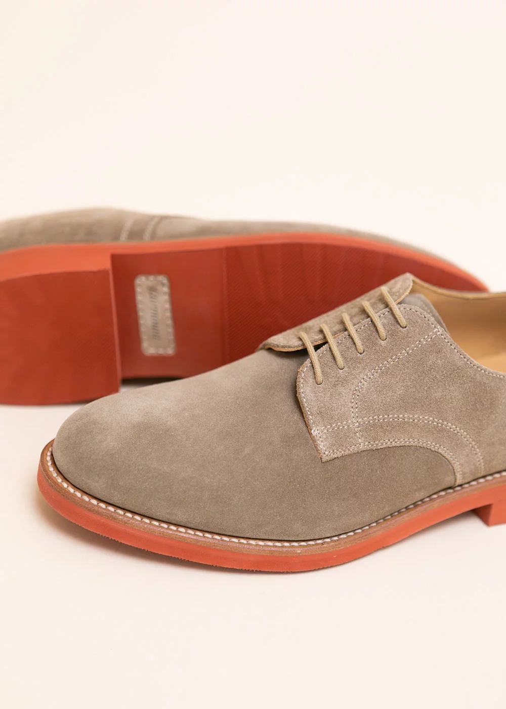 NEW BUCK VELOURS BEIGE SEMELLE CRANTEE MICRO ROUGE