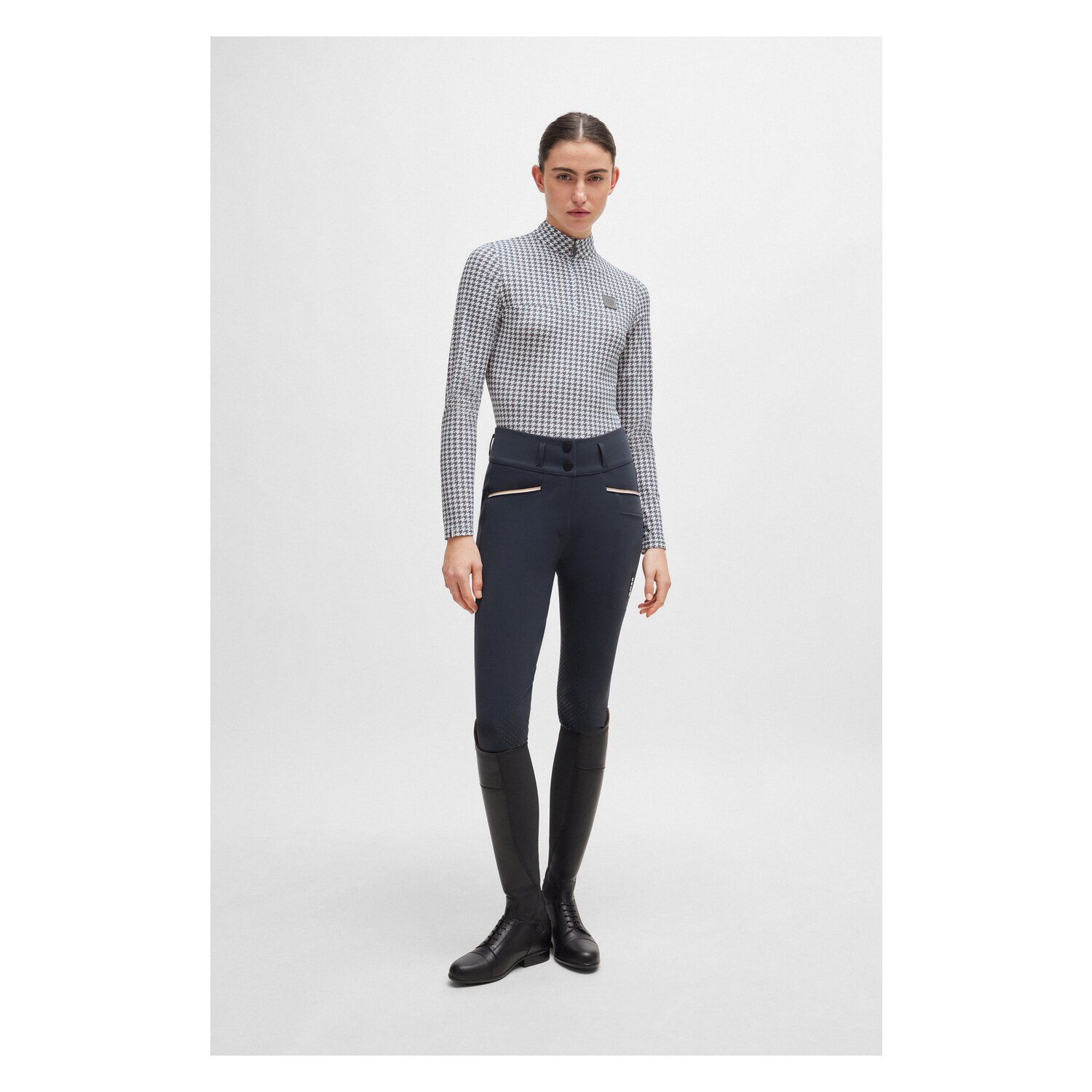 BOSS EQUESTRIAN Trainingsshirt Rachel Houndstooth  - grey